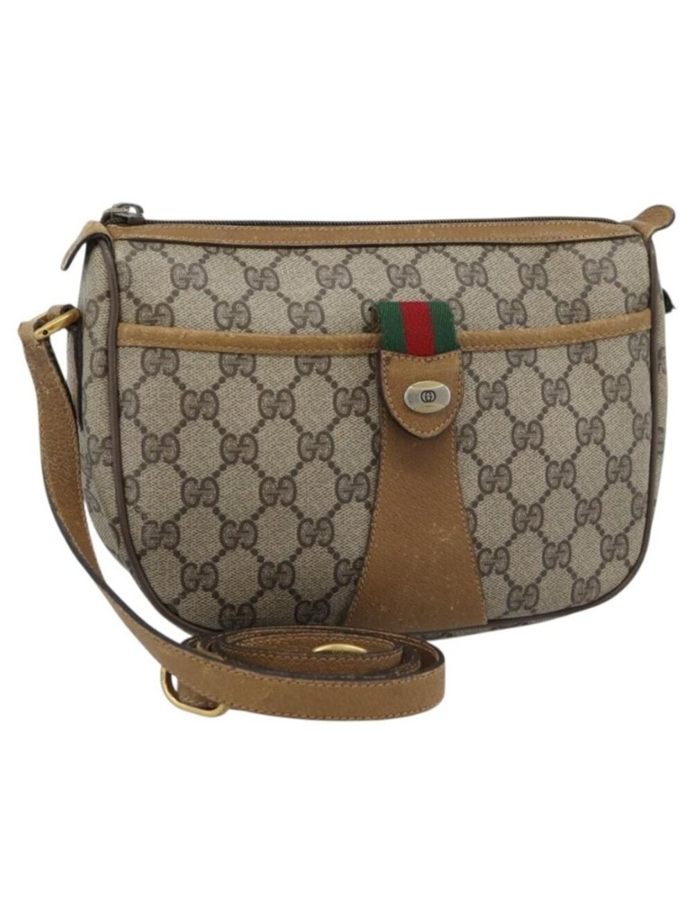 Authentic GUCCI GG Supreme Web Sherry Line Bag PVC Beige Gold 89 02 032